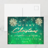 メリークリスマスの明けましておめでとうの雪の金ゴールドの空の緑 ポストカード (正面/裏面)