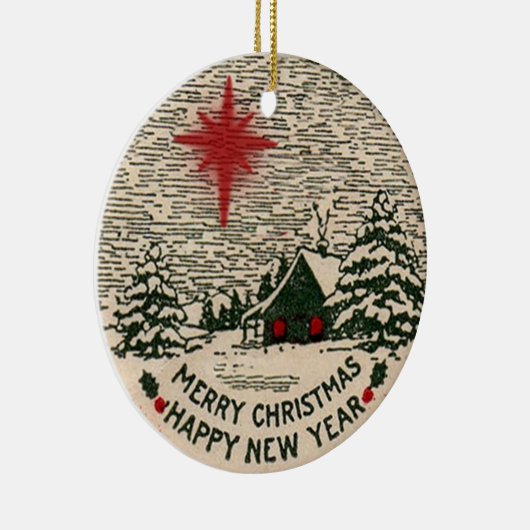 メリークリスマスの明けましておめでとうの1911年のクリスマスのシール セラミックオーナメント (右)