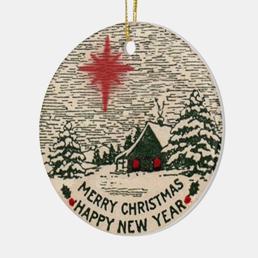 メリークリスマスの明けましておめでとうの1911年のクリスマスのシール セラミックオーナメント (左)