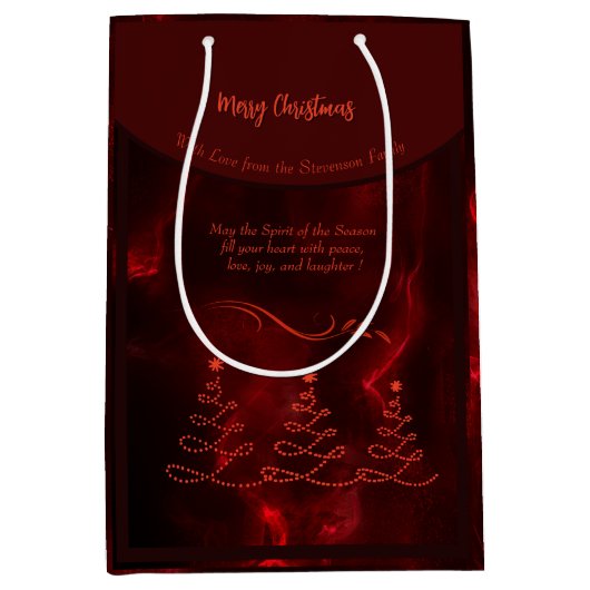 メリークリスマスの木々が燃えている ミディアムペーパーバッグ (正面)