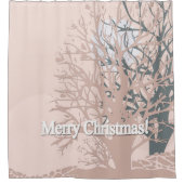 メリークリスマスの木々のシルエット赤面ピンクベイ シャワーカーテン (正面)