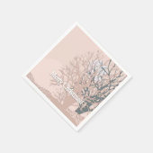 メリークリスマスの木々のシルエット赤面ピンクベイ スタンダードカクテルナプキン (角)