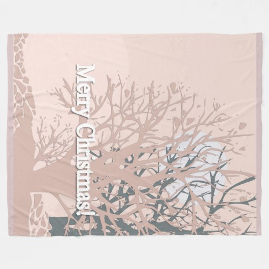 メリークリスマスの木々のシルエット赤面ピンクベイ フリースブランケット (正面(横))