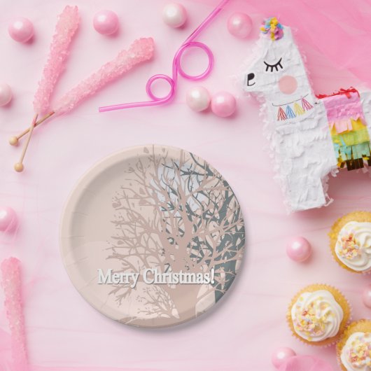 メリークリスマスの木々のシルエット赤面ピンクベイ ペーパープレート (パーティー)