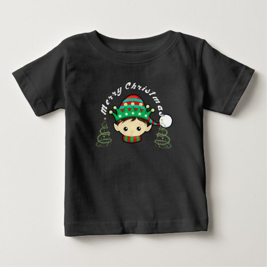 メリークリスマスの木と妖精 ベビーTシャツ (正面)