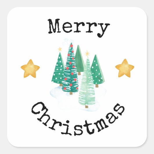 メリークリスマスの木と星 スクエアシール (正面)