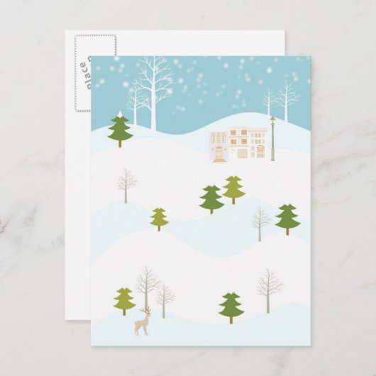 メリークリスマスの木と雪の山 シーズンポストカード (正面/裏面)