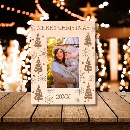 メリークリスマスの木と雪 レーザー彫刻フレーム