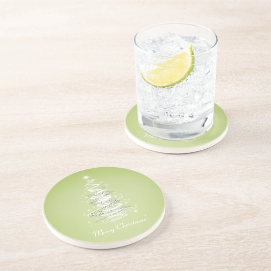 メリークリスマスの木のライムグリーン コースター (側面)