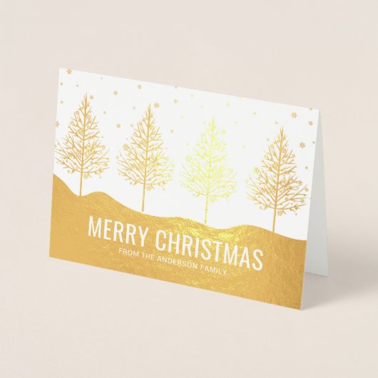 メリークリスマスの木の休日の写真の金ゴールドホイル 箔カード (正面)