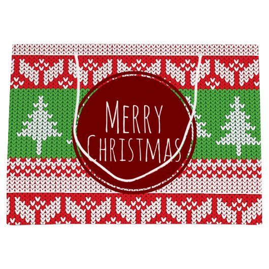 メリークリスマスの木の北欧人パターン ラージペーパーバッグ (正面)