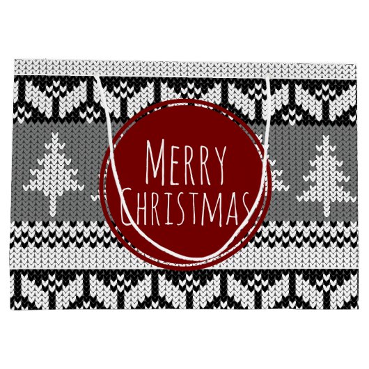 メリークリスマスの木の灰色の北欧パターン ラージペーパーバッグ (裏面)