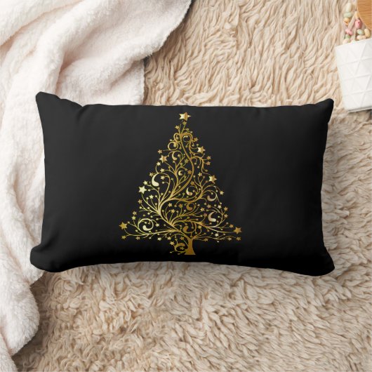 メリークリスマスの木は黒い金ゴールドの光沢がある上品を主演します ランバークッション (ブランケット)