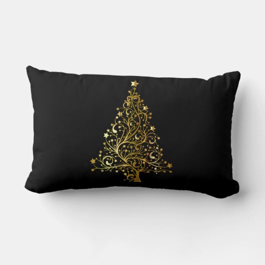 メリークリスマスの木は黒い金ゴールドの光沢がある上品を主演します ランバークッション (裏面)