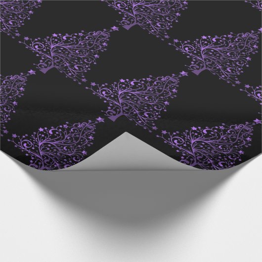 メリークリスマスの木は黒い金属紫色を主演します ラッピングペーパー (角)