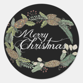 メリークリスマスの松のコーンと緑のシール ラウンドシール