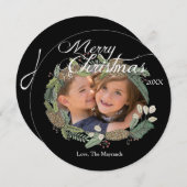 メリークリスマスの松のコーンと緑のフォトカード シーズンカード (正面/裏面)