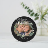 メリークリスマスの松のコーンと緑のフォトカード シーズンカード (スタンド正面)