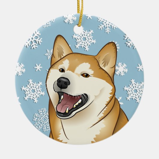 メリークリスマスの柴犬の雪片のオーナメント セラミックオーナメント (正面)