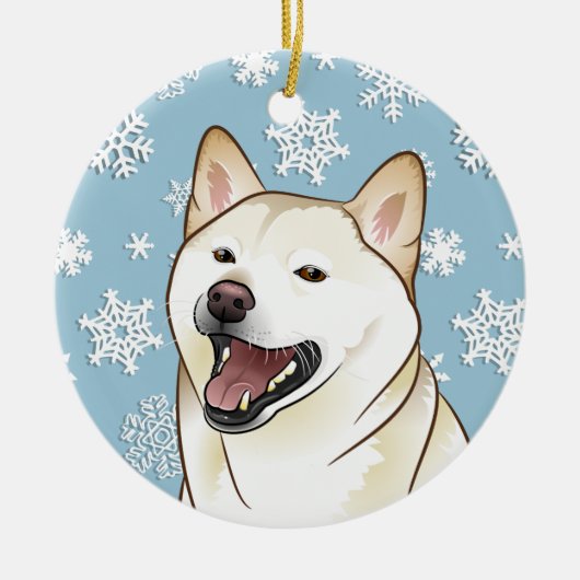 メリークリスマスの柴犬の雪片のオーナメント セラミックオーナメント (正面)
