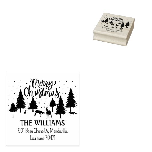 メリークリスマスの森の動物と鹿と木 ラバースタンプ (押印)