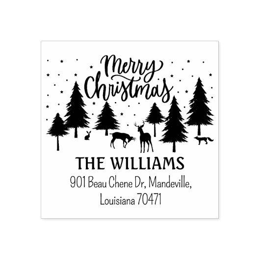 メリークリスマスの森の動物と鹿と木 ラバースタンプ (インプリント)