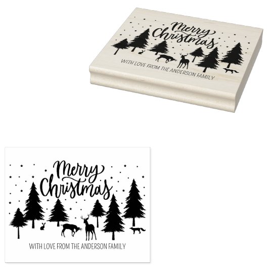 メリークリスマスの森の動物と鹿と木 ラバースタンプ (押印)