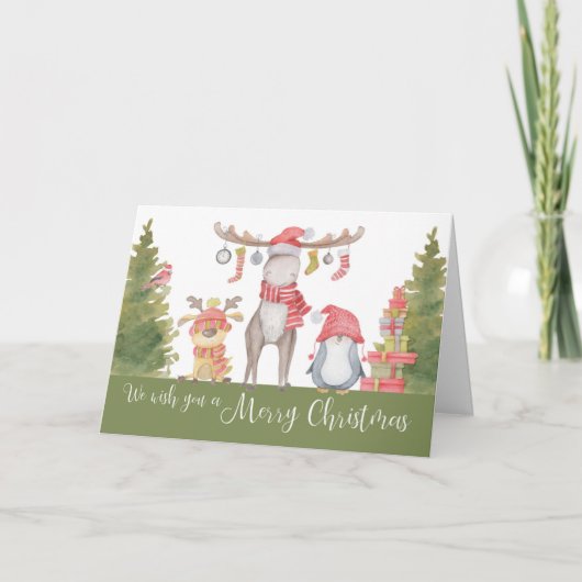 メリークリスマスの森の動物 カード (正面)