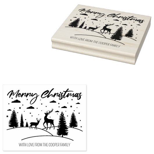 メリークリスマスの森の鹿と木 ラバースタンプ (押印)