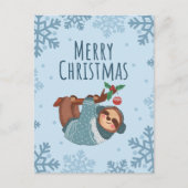 メリークリスマスの水の色のスロートと雪の結晶 シーズンポストカード (正面)