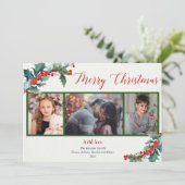 メリークリスマスの水の色のホリー3フォトカード (スタンド正面)