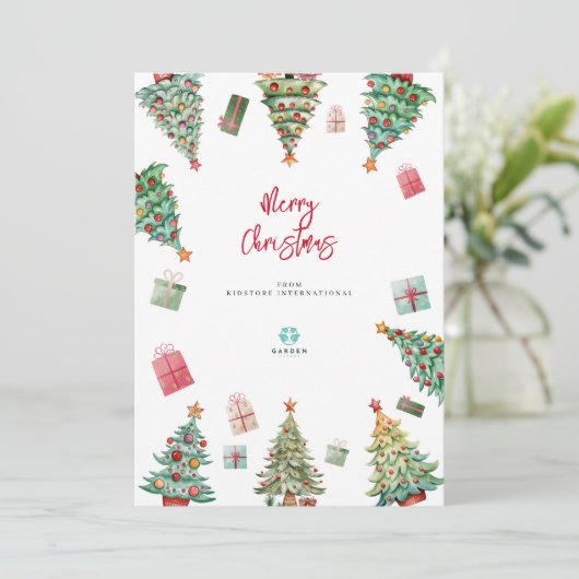 メリークリスマスの水の色の木の子供たちの会社のロゴ シーズンカード (スタンド正面)