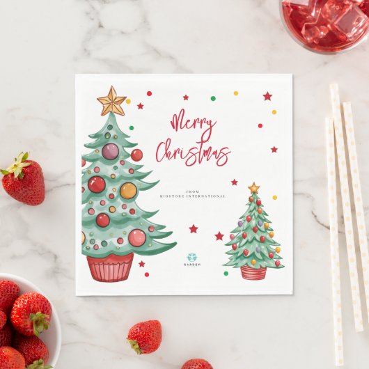 メリークリスマスの水の色の木の子供たちの会社のロゴ スタンダードランチョンナプキン (インサイチュ)