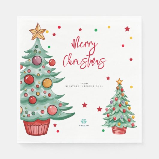 メリークリスマスの水の色の木の子供たちの会社のロゴ スタンダードランチョンナプキン (正面)