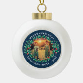 メリークリスマスの水の色の果実ファミリー名 セラミックボールオーナメント (正面)