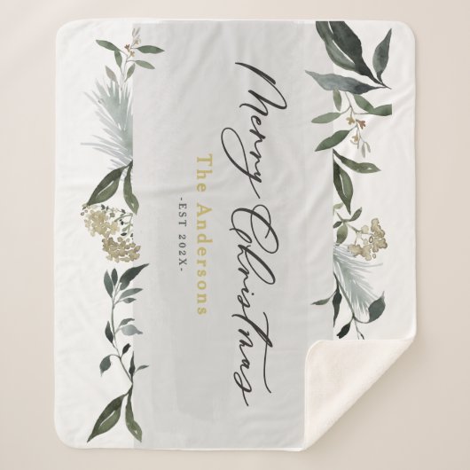 メリークリスマスの水の色の葉クリスマス シェルパブランケット (正面)