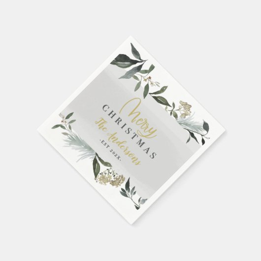 メリークリスマスの水の色の葉クリスマス スタンダードカクテルナプキン (角)