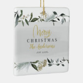 メリークリスマスの水の色の葉クリスマス セラミックオーナメント (右)