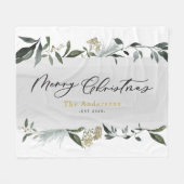 メリークリスマスの水の色の葉クリスマス フリースブランケット (正面(横))
