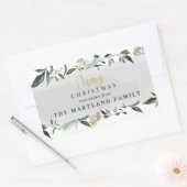 メリークリスマスの水の色の葉クリスマス 長方形シール (封筒)