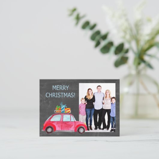 メリークリスマスの水の色の車のフォトカード エンクロージャーカード (スタンド正面)