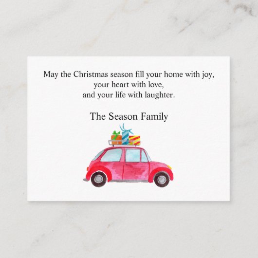 メリークリスマスの水の色の車のフォトカード エンクロージャーカード (裏面)