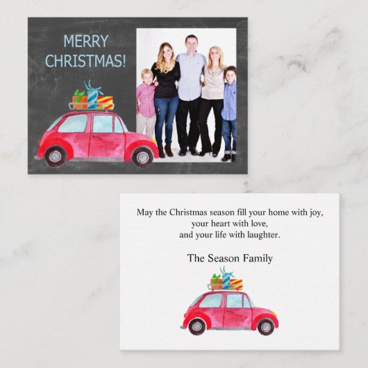 メリークリスマスの水の色の車のフォトカード エンクロージャーカード (正面/裏面)