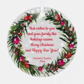 メリークリスマスの水の色ホリーリース雪 メタルオーナメント (裏面)