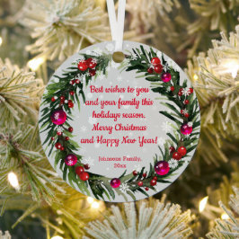 メリークリスマスの水の色ホリーリース雪 メタルオーナメント