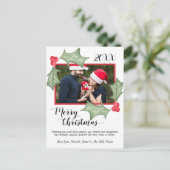 メリークリスマスの水の色ホリー葉の写真付き シーズンポストカード (スタンド正面)