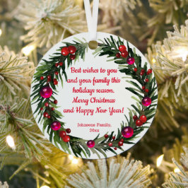 メリークリスマスの水彩ホリー緑のリース メタルオーナメント