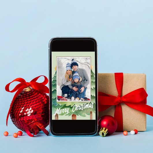 メリークリスマスの水彩写真クリスマスツリー シーズンカード