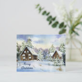 メリークリスマスの水彩冬の風景 シーズンポストカード (スタンド正面)