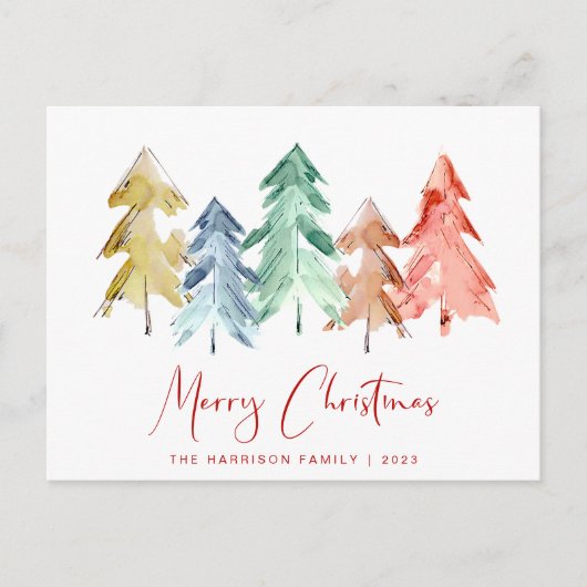 メリークリスマスの水彩樹ミニマル材 シーズンポストカード (正面)